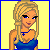 Pixel art contact sheet showing six frames of a blonde female character in blue outfit with text "never stop dreamin'" on right side.