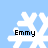 Four white snowflake-shaped icons with black text 'Emmy' on a light blue background, each showing different pixelated variations of the snowflake design.