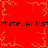Red background with orange pixelated branch-like patterns and repeated black text "Mute_Artist" across the top and bottom.