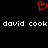 Red pixelated heart symbol above repeated white text 'david cook' on black background.