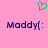 Green pixelated heart symbol above two identical dark blue text entries reading 'Maddy(' on a solid pink background.