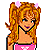 Pixelated cartoon character with blonde pigtails and pink hair bows on left, green text logo 'Original Icons .com' on right against gray background.