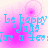 Pixelated blue text "Be happy" and "Jazz" over pink gradient background with faint circular patterns.