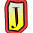 A static contact sheet showing two frames of an animated icon with a large red-bordered yellow 'J' on the left and scattered gray pixelated shapes on the right.