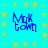 Blue 'Milk Town' text on cyan background with yellow star-like patterns, four identical instances arranged in a