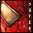 identical red-tiled with a vertical 'SUPER' text , each showing a light brown rectangular object against the tiled background