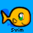 Two yellow cartoon fish with green eyes and black outlines against a blue background, each with distinct text below them.