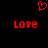 Red pixelated heart symbol above two red 'LOVE' text blocks on black background.