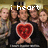 A group of people holding a red heart-shaped object with text above them, displayed in three variations.