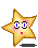 Two pixelated star-shaped characters with brown outlines, blue eyes, and pink cheeks on a gray background; one has a red mouth, the other an open black mouth.