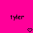 Bright pink background with two identical pixelated 'tyler' text labels and two pixelated heart symbols positioned below them.