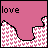 Pixelated pink icon with 'love' text and heart-patterned border, showing animation where the right side of the pattern shifts leftward across frames.