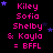 Pixelated text displays names and 'BFFL' on a black background with blue stars, showing animation changes in star positions across frames.