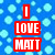 Blue background with light blue circular patterns and three red rectangular text boxes containing white letters spelling 'I LOVE MATT'.