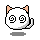 Four 40x40 pixel animated frames of a white cartoon cat head with orange ears and spiral eyes, arranged in a 2x2 contact sheet on gray background.