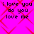 A static image with bright pink background and red diamond pattern, displaying repeated text "i love you do you love me" in black pixelated font