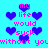 Pixelated cyan background with repeating pink text and blue heart symbols arranged in a pattern