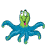 Animated contact sheet of a cartoon octopus character in various poses and body configurations across 12 frames, displayed on a transparent background with gray grid lines.