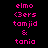 Static pixel art displays two identical vertical of pink text on black background, each containing six lines with names and symbols