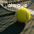 A tennis ball and racket on a textured surface with changing text overlays.