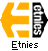 A static pixel art icon features a large orange arrow pointing left, with three smaller orange shapes above and below it, next to a black-and-white striped vertical element containing stylized text.