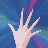 A hand with pink-tipped fingers extends against a blue and purple gradient background, showing subtle animation changes across frames.