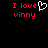 Red pixelated text "I love vinny" on black background with white heart symbol replacing "o" in "love" on left side, identical text without heart on right side.