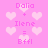 Pixelated pink background with white hearts and repeated text 'Dalia + Ilene = Bffl' in light purple.