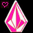 A diamond-shaped pink and white pixelated icon with a heart symbol above it, showing animation changes in the heart's color.