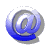 blue @ symbols in various 3D orientations and partial views, rendered with gradient shading and drop shadows on white background
