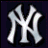 A static image featuring a New York Yankees logo on the left and repeated text in blue pixelated font across multiple