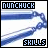 Pixelated image with 'NUNCHUCK' text at top and 'SKILLS' text at bottom, showing blue motion trails on white background.