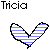 nine heart-shaped icons with blue and white stripes, each labeled 'Tricia' in black text above it