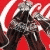 Animated Coca-Cola bottle with dark liquid and silver cap against red background, showing repeated motion of the bottle tilting forward.