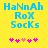 Yellow background with blue pixelated text 'HaNNah RoX SockS' and five pink star-like symbols below, two versions differ in symbol arrangement.