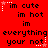 Red background with black text repeating 'im cute im hot im everything your not' and white star icons in corners, arranged in a pattern
