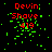 Red text 'Devin Shave 419' on black background with scattered green pixel clusters, some frames show additional green pixels near text.