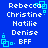 Blue background with white text listing names and "BFF" in pixelated font, surrounded by light blue square and dot animation elements.