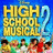Pixelated image with 'HIGH SCHOOL MUSICAL' text and characters on left, blue background with black pixelated phrases on right.