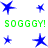 Green text "SOGGGY! SOGGS" appears between blue star icons on a white background, with multiple star variations displayed in