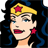 Pixelated image of a woman with dark hair, blue eyes, and red lips wearing a yellow headband with a red star.