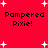 Red background with white plus-shaped stars and repeated black text reading "Pampered Pixie!" in four quadrants.