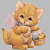 Pixelated orange kitten with pink wings holding a crystal ball against gray and green backgrounds.