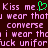 Pixelated text on dark background with green heart symbol replacing period in 'Kiss me.' phrase.