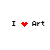 Static image with text "I ❤️ Art" and five colored paint splatters on white background.