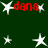 Dark green background with scattered white stars and red text reading "dana" in multiple positions.