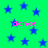 Green background with scattered blue stars and four instances of pink text reading 'dance' in pixelated font.