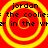 Four identical circular icons with yellow concentric rings on red background, each containing pixelated text reading "jordan" above partial phrases.