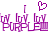Pixelated purple text and symbols on white background: 'I' with heart above, repeated 'PUPPY' and 'PURPLE' segments.