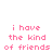 Pixelated pink text on white background with gray rectangle, reading 'i have the kind of friends that if my house was burning down they would be there making smores :-)'